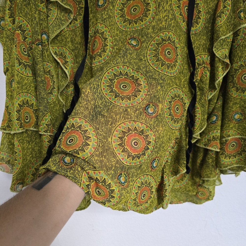 Olive Green Cold-Shoulder Ruffle Blouse - Picture 12 of 15